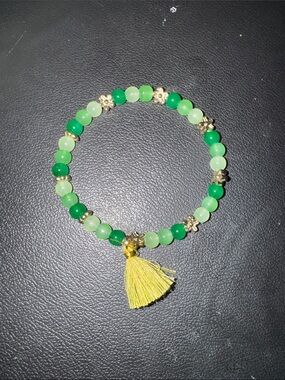 Green Beaded Bracelet with Green Tassel